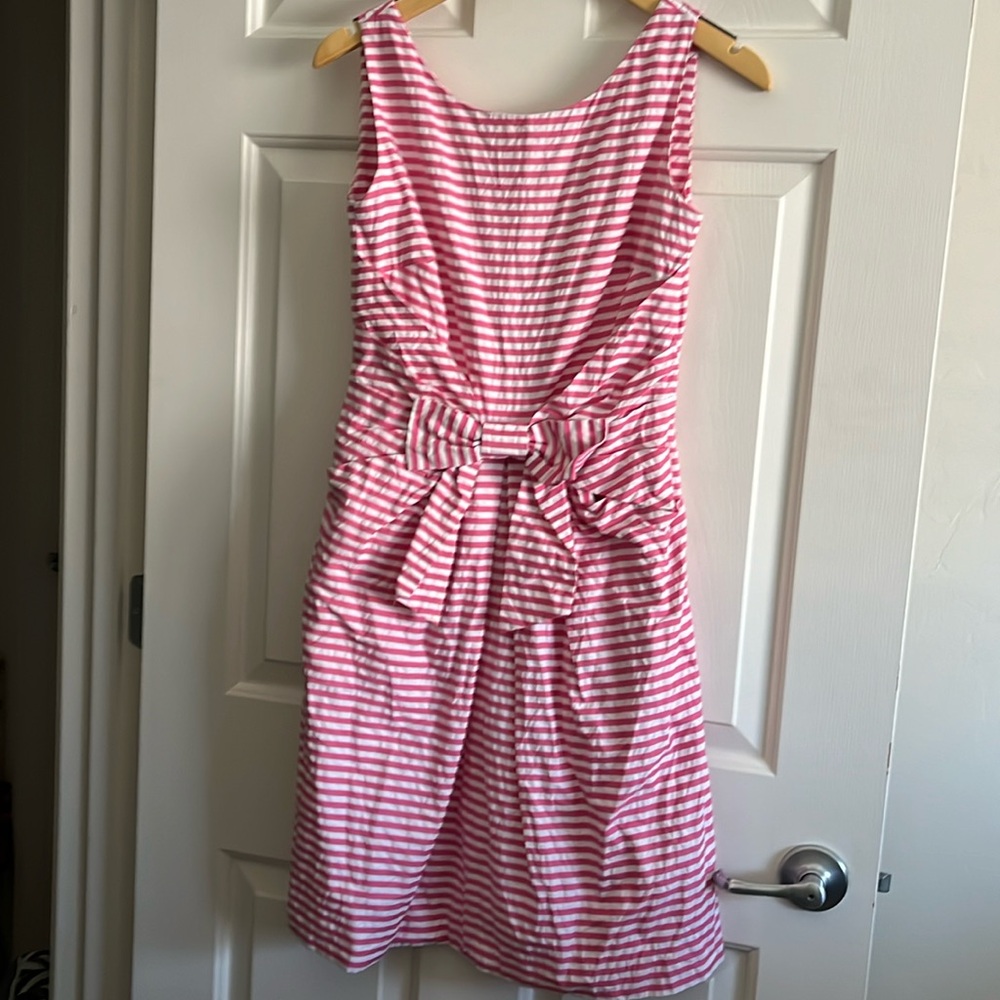 New NWOT Kate Spade Seersucker Pink White Stripe Derby Dress w Pockets 6